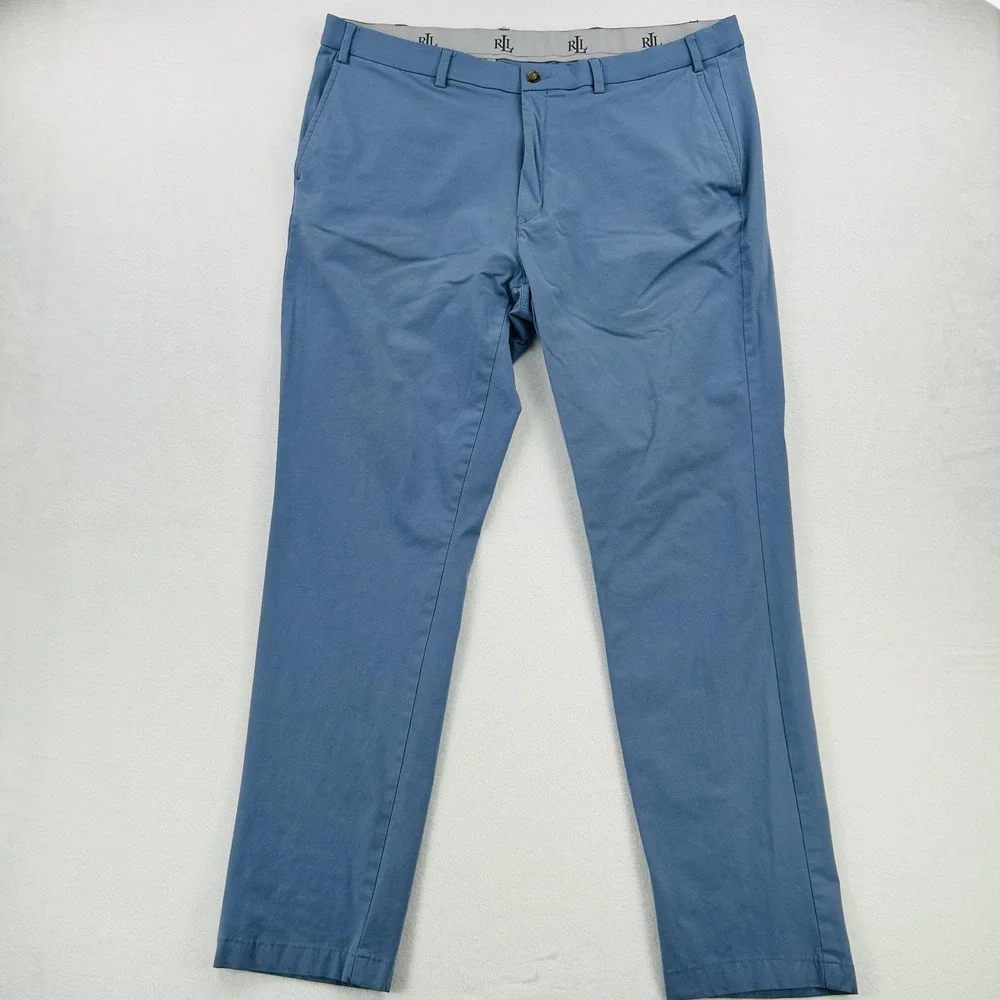 Lauren Ralph Lauren Pants Mens 38x32 Blue Chino Straight Leg Flat Front Cotton